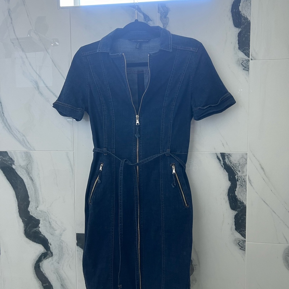 White House Black Market Navy Zip-Front Midi Dress